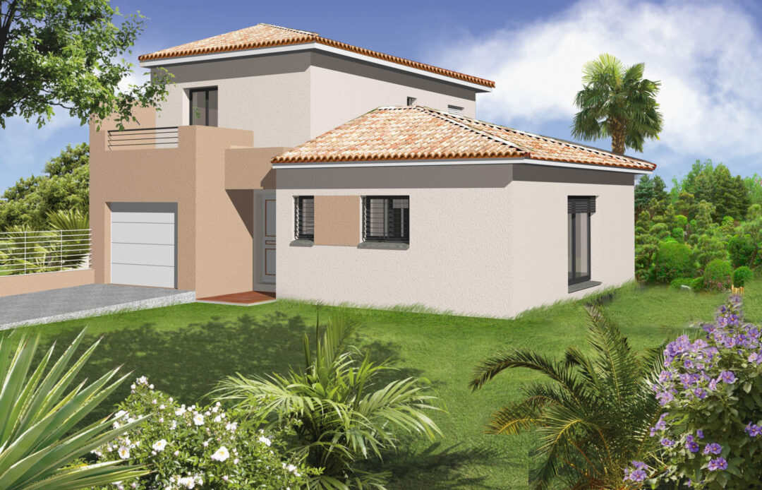 Villa R+1 de 130m2 sur un terrain 4 faces de 540m2 à Pollestres.